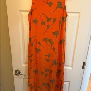 Orange Floral Sleeveless Dress